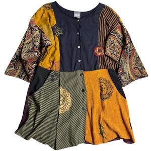 Staley Gretzinger patchwork artsy boho tunic top multicolor mixed prints M